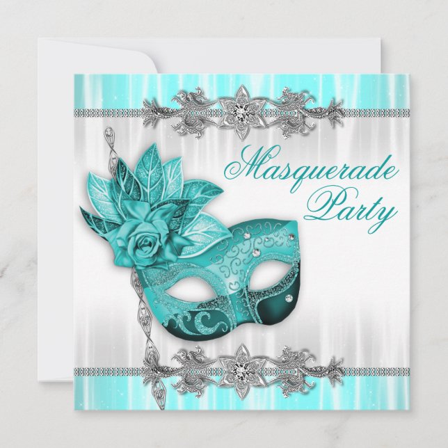 Invitaciones de fiesta de disfraz de azul turquesa (Anverso)