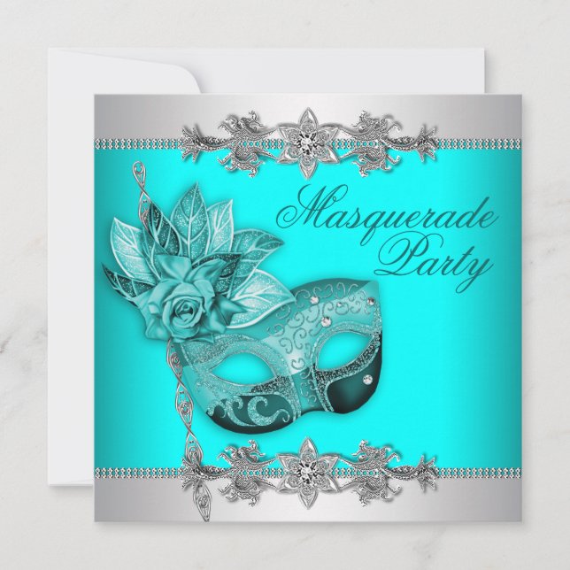 Invitaciones de fiesta de disfraz de azul turquesa (Anverso)