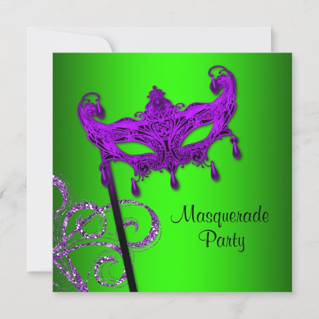 Invitaciones de fiesta de disfraz de color verde l (Anverso)