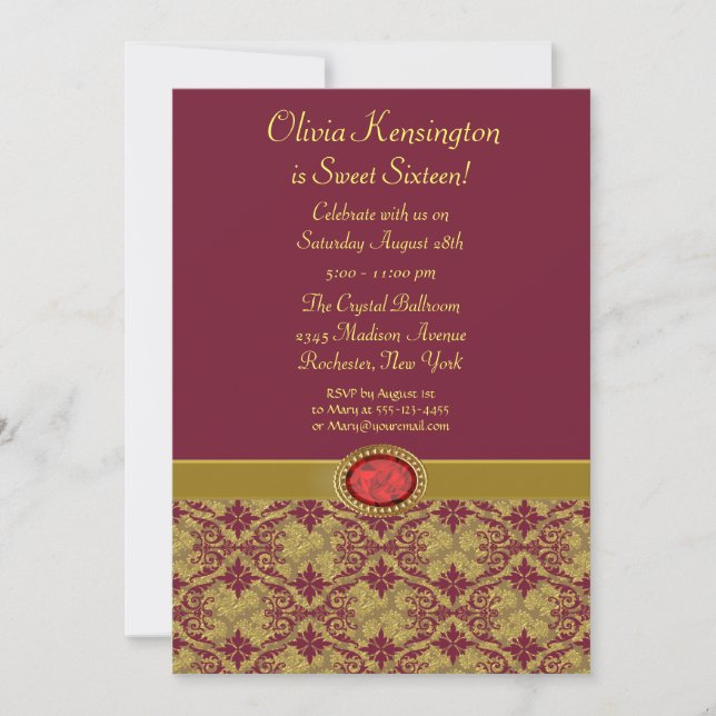 Invitaciones de fiesta de dulces dieciséis de dama (Anverso)