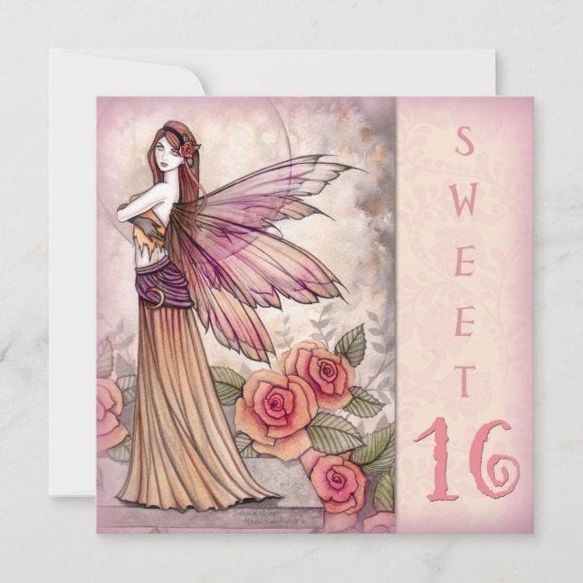 Invitaciones de fiesta de dulces dieciséis hadas (Anverso)