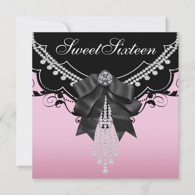 Invitaciones de fiesta de dulces dieciséis rosadas (Anverso)