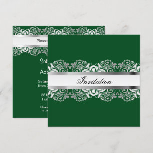 Invitaciones de fiesta de encaje verde oscuro y pl
