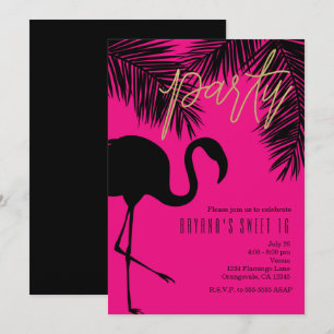 Invitaciones de fiesta de flamencos y palmeras ros