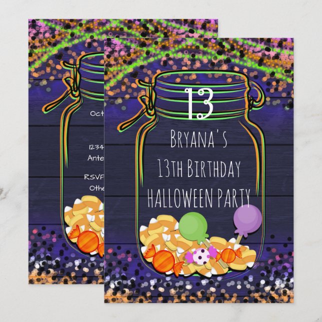 Invitaciones de fiesta de frasco de Mason de dulce (Anverso / Reverso)