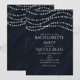 Invitaciones de fiesta de glamour y brillo azul y