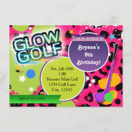 Invitaciones de fiesta de golf resplandor leopardo