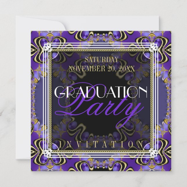 Invitaciones de fiesta de graduación Art Déco Roya (Anverso)