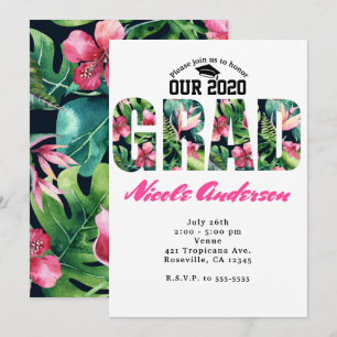 Invitaciones de fiesta de graduación de flores tro