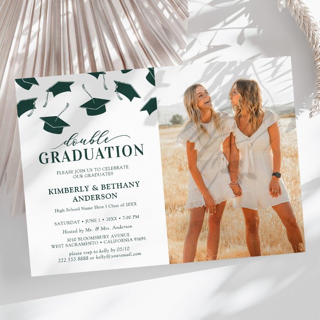 Invitaciones de fiesta de graduación doble verde f (Subido por el creador)
