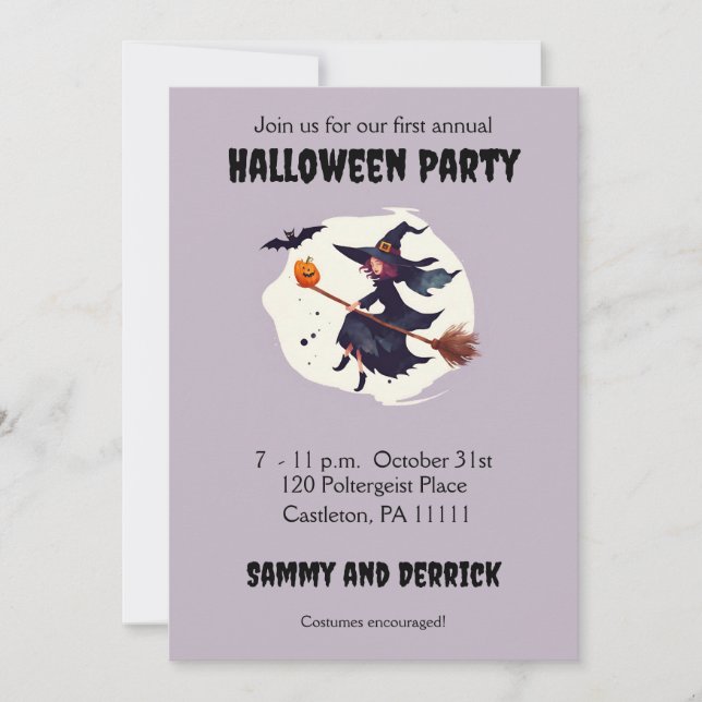 Invitaciones de fiesta de Halloween de bruja espan (Anverso)
