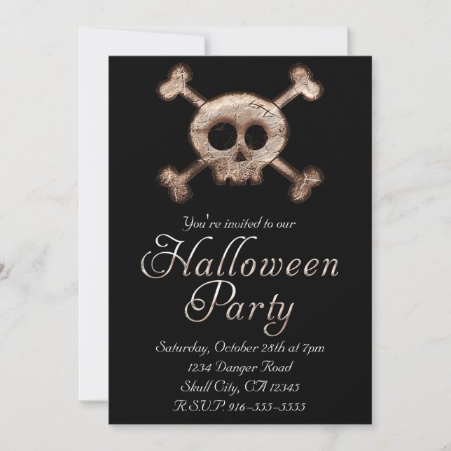 Invitaciones de fiesta de HALLOWEEN de Cráneo y Hu (Anverso)