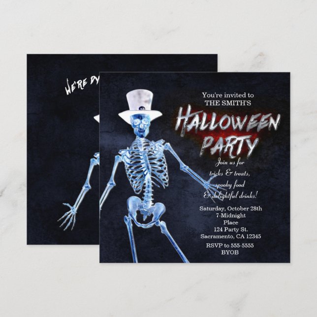 Invitaciones de fiesta de Halloween de esqueleto b (Anverso / Reverso)