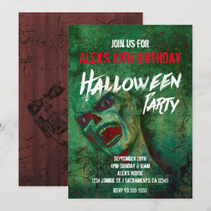 Invitaciones de fiesta de Halloween de Zombie Verd