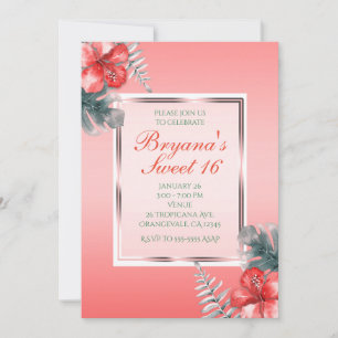 Invitaciones de fiesta de Hibiscus Tropical Coral 
