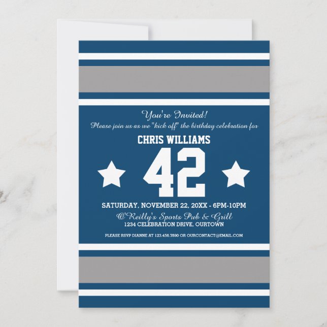 Invitaciones de fiesta de Jersey Blue|Silver de Fo (Anverso)