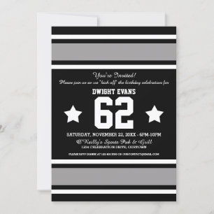Invitaciones de fiesta de Jersey negro y plata