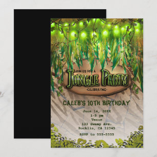 Invitaciones de Fiesta de la Jungla con Hojas y Es
