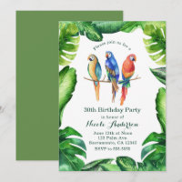 Invitaciones de fiesta de Loros Tropicales Pájaros