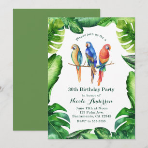 Invitaciones de fiesta de Loros Tropicales Pájaros