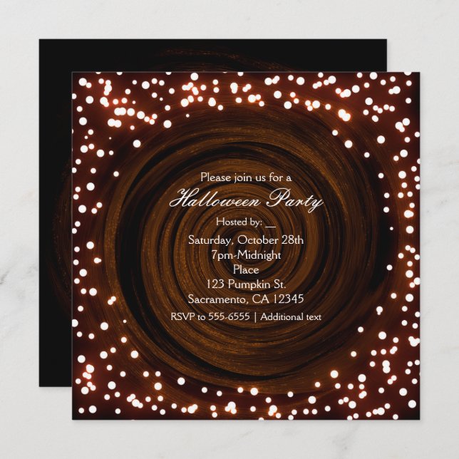 Invitaciones de fiesta de luces de Halloween negra (Anverso / Reverso)