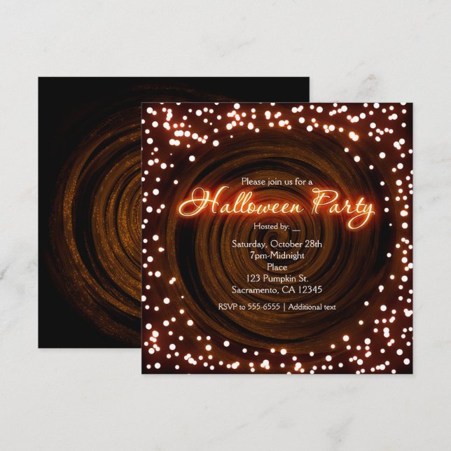 Invitaciones de fiesta de luces de Halloween negra (Anverso / Reverso)