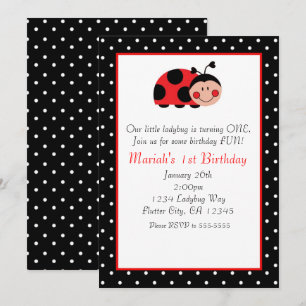 Invitaciones de fiesta de mariquita de lunares roj
