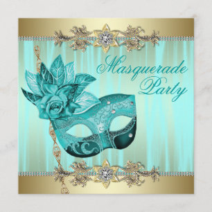 Invitaciones de fiesta de máscara azul turquesa