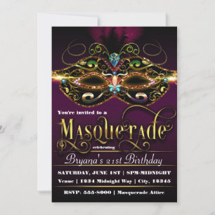 Invitaciones de fiesta de máscara coloridas púrpur