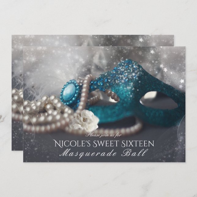 Invitaciones de fiesta de máscara de disfraz y per (Anverso / Reverso)