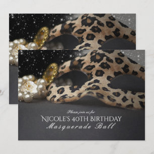 Invitaciones de fiesta de máscara de leopardo y pe