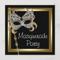 Invitaciones de fiesta de máscaras de oro y negro
