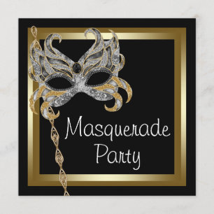 Invitaciones de fiesta de máscaras de oro y negro