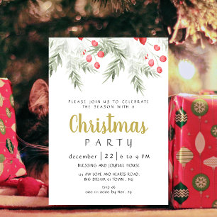Invitaciones de fiesta de Navidad con acuarela de 