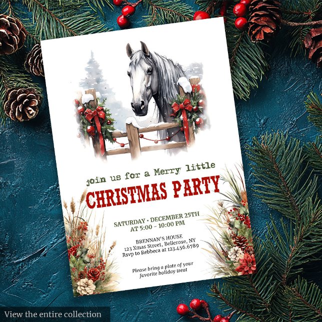 Invitaciones de fiesta de Navidad con amuleto de h (Horseshoe charm Christmas party editable invitation

)