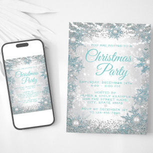 Invitaciones de fiesta de Navidad con copos de nie