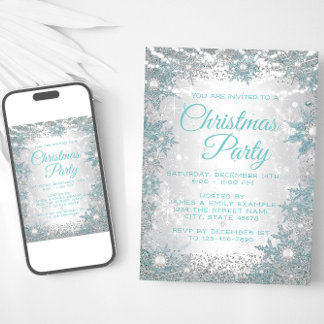 Invitaciones de fiesta de Navidad con copos de nie