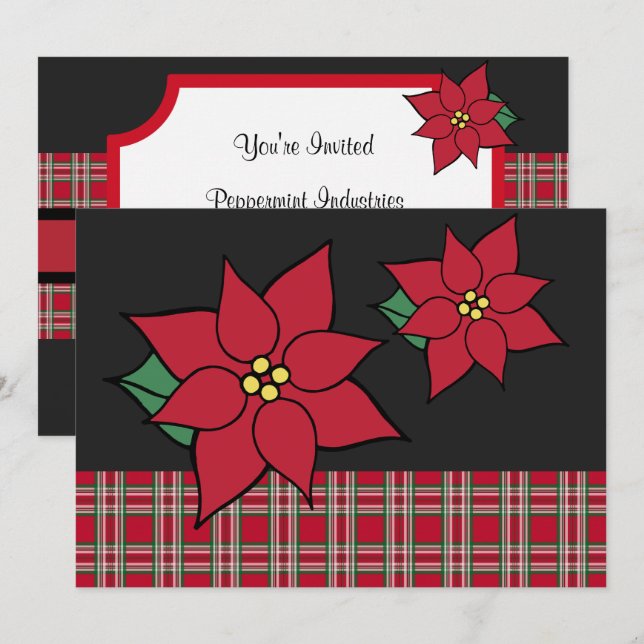Invitaciones de fiesta de Navidad con poinsettia (Anverso / Reverso)