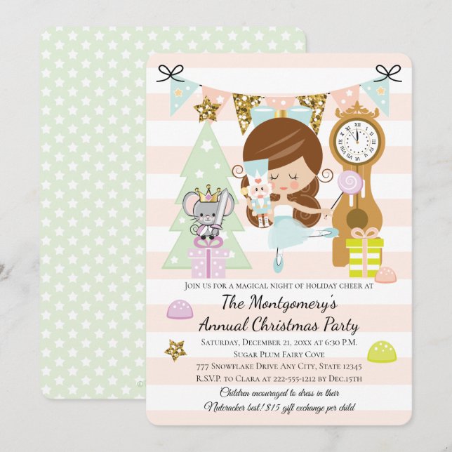 Invitaciones de fiesta de Navidad de Cascanueces M (Anverso / Reverso)