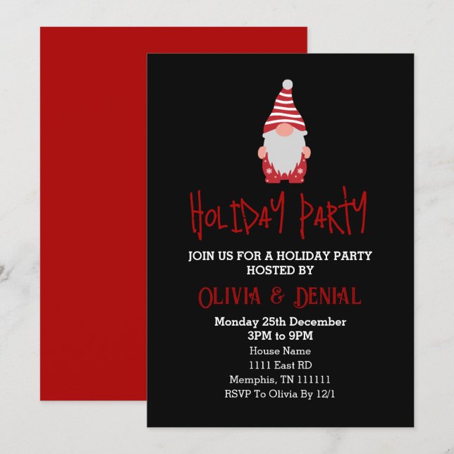 Invitaciones de fiesta de Navidad de Gnome santa (Anverso / Reverso)