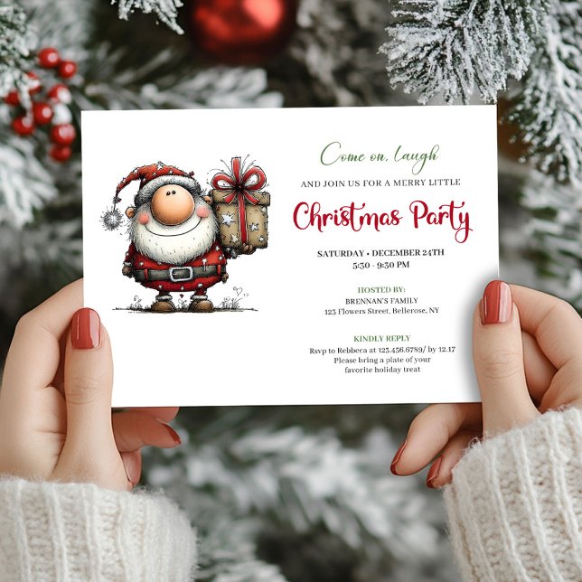 Invitaciones de fiesta de Navidad de Santa minimal (Playful Minimalist Santa Christmas Party Invite)