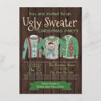 Invitaciones de fiesta de Navidad de suéter feo rú