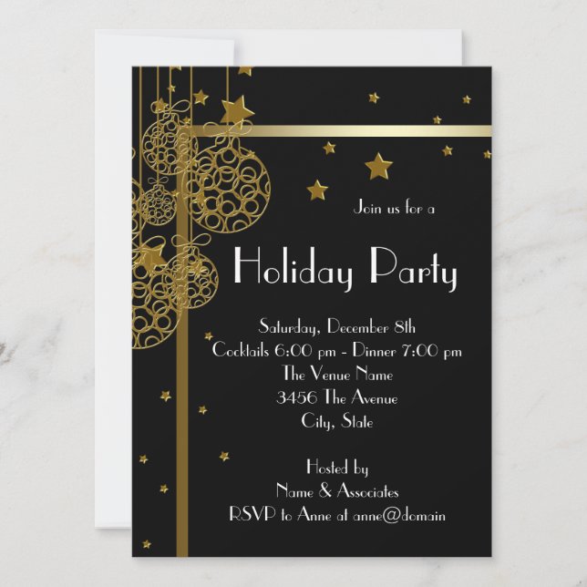 Invitaciones de fiesta de Navidad en negro dorado  (Anverso)