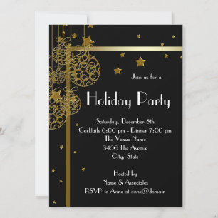 Invitaciones de fiesta de Navidad en negro dorado