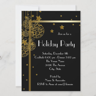 Invitaciones de fiesta de Navidad en negro dorado 