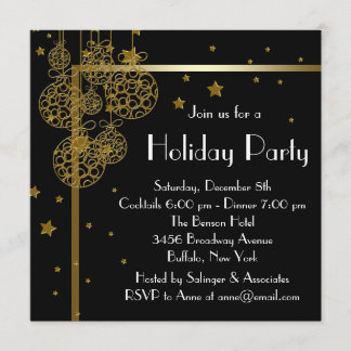 Invitaciones de fiesta de Navidad en negro dorado 