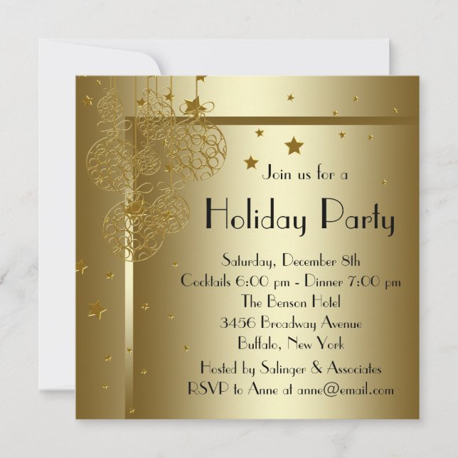 Invitaciones de fiesta de Navidad en negro dorado  (Anverso)