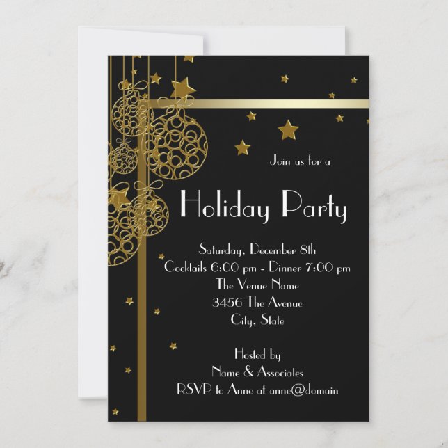 Invitaciones de fiesta de Navidad en negro dorado  (Anverso)