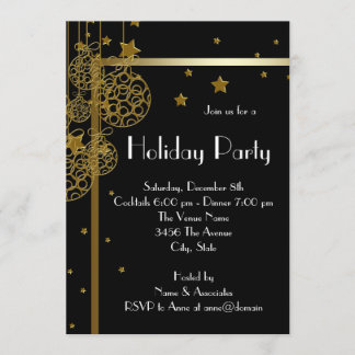 Invitaciones de fiesta de Navidad en negro dorado 