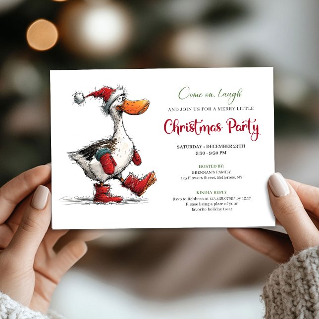 Invitaciones de fiesta de Navidad humorísticas y e (Christmas Quirky Silly Goose Humor Party Invitation)